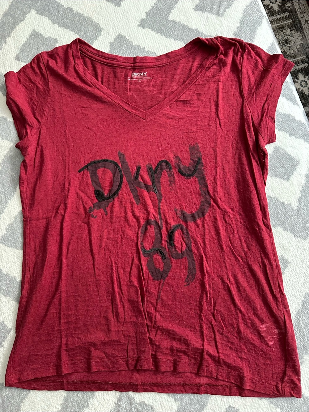 DKNY Red V-Neck Graphic Tee